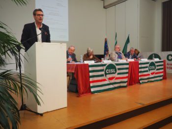 Lo Bianco Cisl Torino Consiglio generale con Furlan primo piano