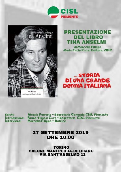 Locandina presentazione libro 27 settembre 2019 Tina Anselmi